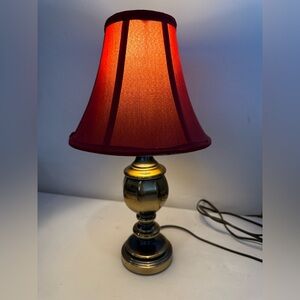 Vintage Leviton 16”Gold Brass Table Lamp W/Red‎ Shade Mid Century Modern Accent